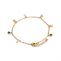 925 Sterling Silver Gold Multi-Color CZ Pearl Charm Bracelet