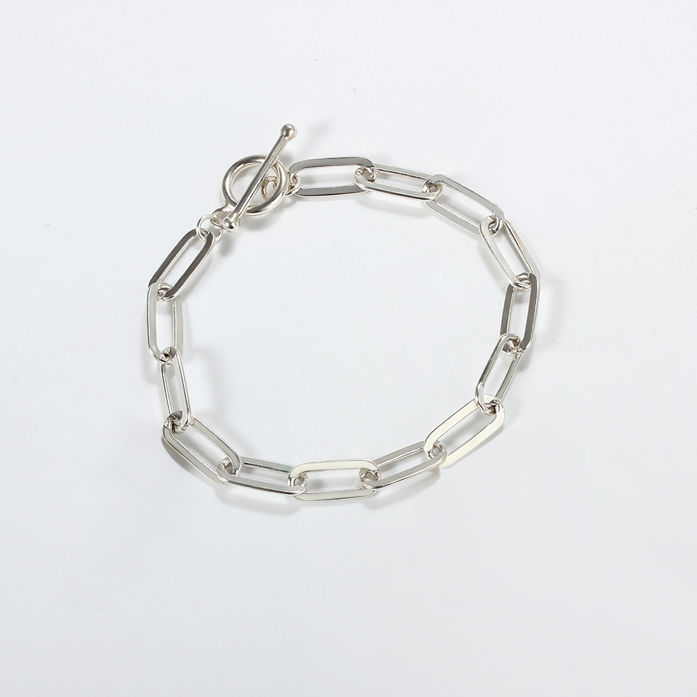 925 Sterling Silver Paperclip Chain Toggle Bracelet