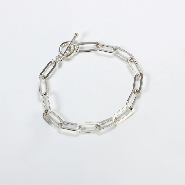 925 Sterling Silver Paperclip Chain Toggle Bracelet