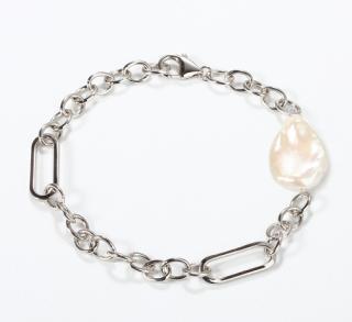 925 Sterling Silver Silver Mixed Chain Baroque Pearl Bracelet