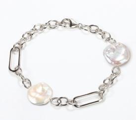 925 Sterling Silver Mixed Chain Baroque Pearl Bracelet