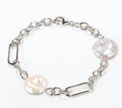925 Sterling Silver Mixed Chain Baroque Pearl Bracelet
