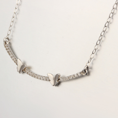 925 Sterling Silver CZ Stones Line Butterfly Necklaces