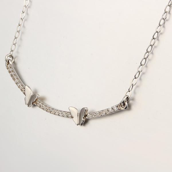 925 Sterling Silver CZ Stones Line Butterfly Necklaces