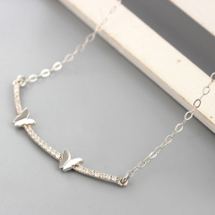 925 Sterling Silver CZ Stones Line Butterfly Necklaces