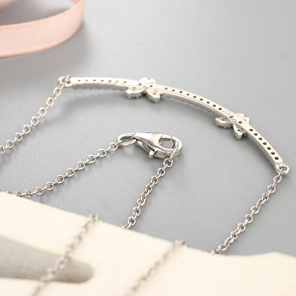 925 Sterling Silver CZ Stones Line Butterfly Necklaces