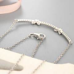 925 Sterling Silver CZ Stones Line Butterfly Necklaces