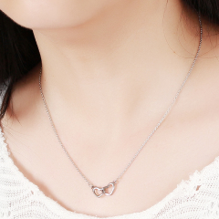 925 Sterling Silver Interlocking Hearts Pendant Necklace