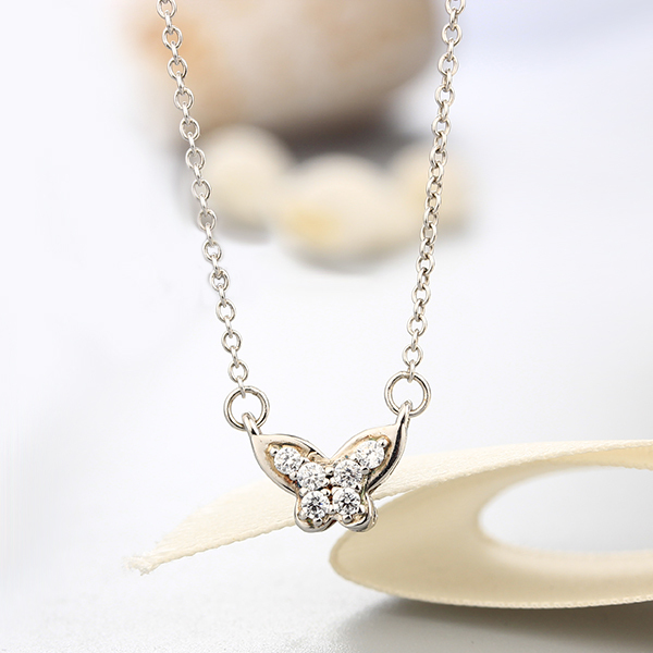925 Sterling Silver Butterfly CZ Stones Necklaces
