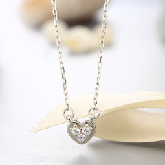 925 Sterling Silver CZ Stones Heart Pendants Necklaces