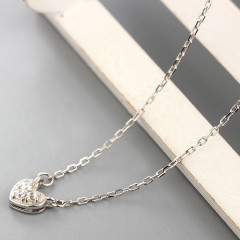 925 Sterling Silver CZ Stones Heart Pendants Necklaces