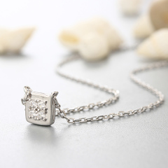 925 Sterling Silver Cubic Square CZ Stones Necklaces