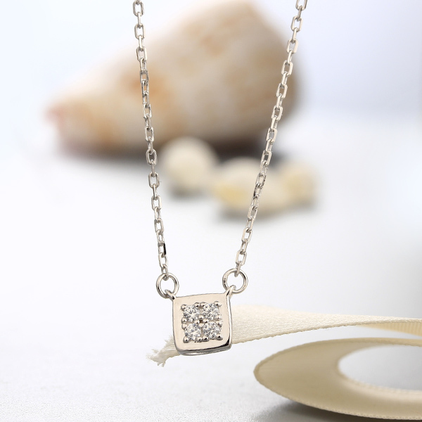 925 Sterling Silver Cubic Square CZ Stones Necklaces