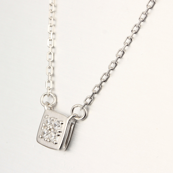 925 Sterling Silver Cubic Square CZ Stones Necklaces