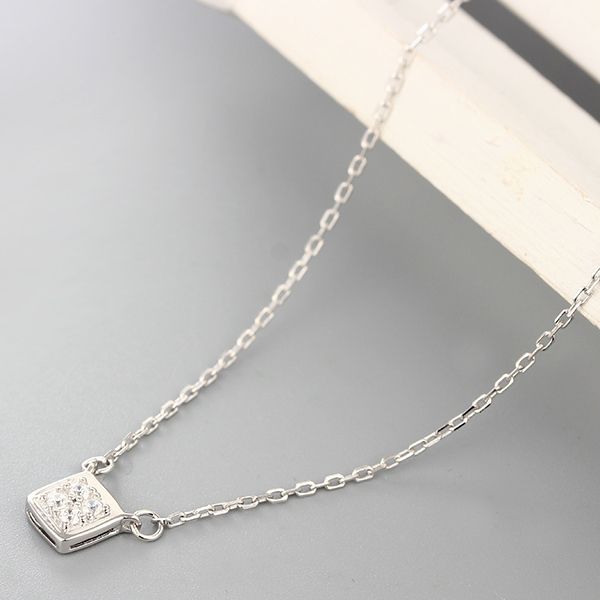 925 Sterling Silver Cubic Square CZ Stones Necklaces