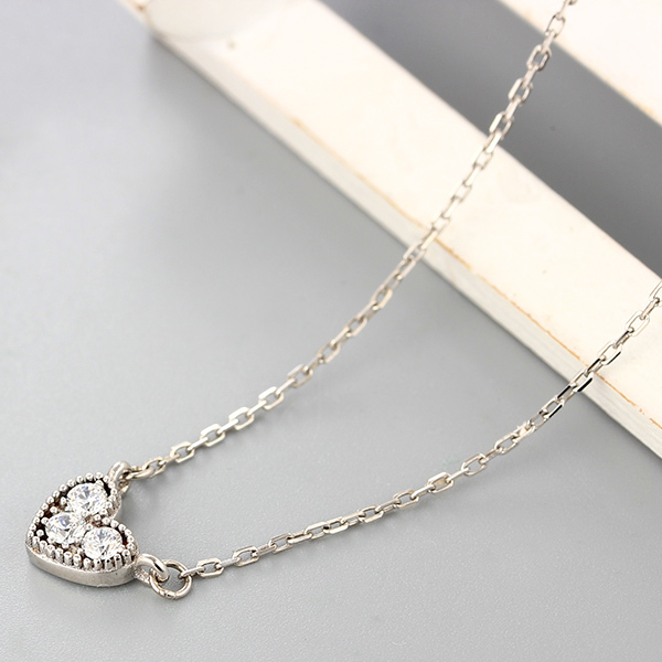 925 Sterling Silver Delicate Heart CZ Stones Pendants Necklaces