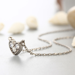 925 Sterling Silver Delicate Heart CZ Stones Pendants Necklaces