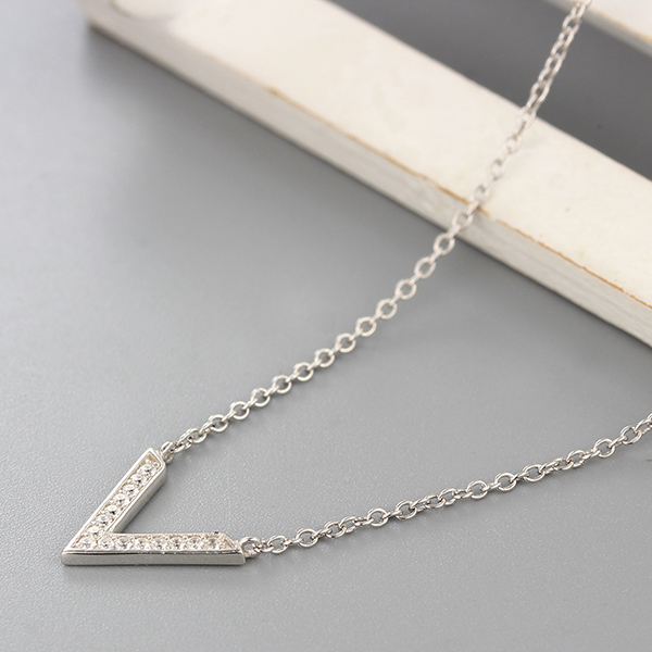 925 Sterling Silver Capital V Letter CZ Stones Necklaces