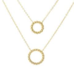 925 Sterling Silver Gold Double-Layer Beaded Circle Pendant Necklace