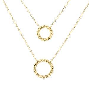 925 Sterling Silver Gold Double-Layer Beaded Circle Pendant Necklace