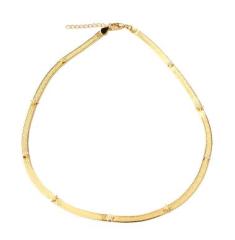 925 Sterling Silver Gold Herringbone Choker Necklace with Crystal Accents and Adjustable Extender