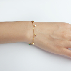 925 Sterling Silver Gold Multi-Color CZ Pearl Charm Bracelet