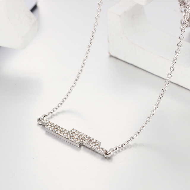 925 Sterling Silver Cubic Zirconia 3 Line Charm Necklaces