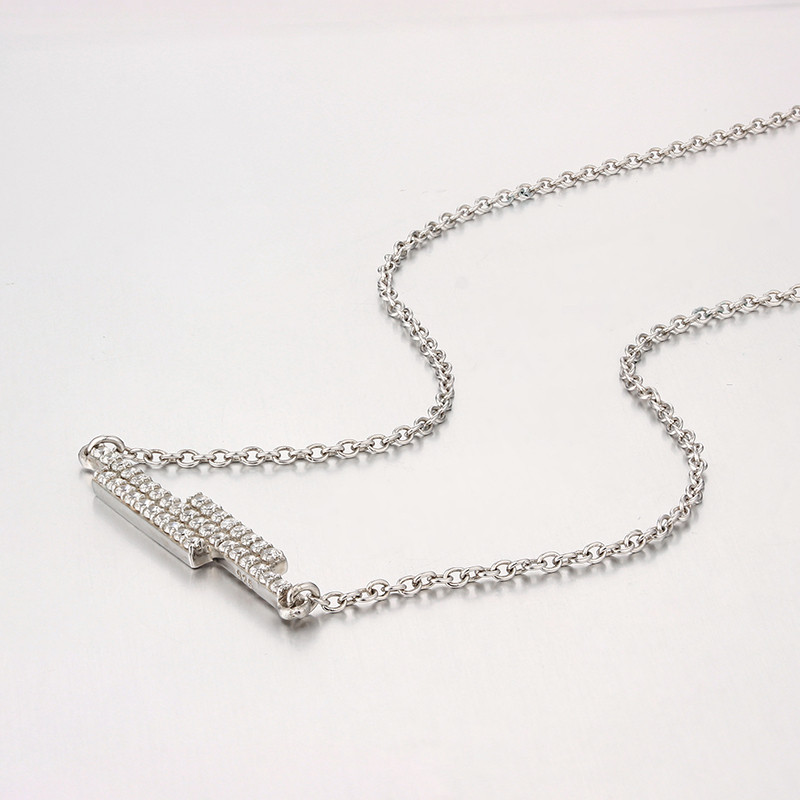 925 Sterling Silver Cubic Zirconia 3 Line Charm Necklaces
