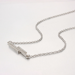 925 Sterling Silver Cubic Zirconia 3 Line Charm Necklaces