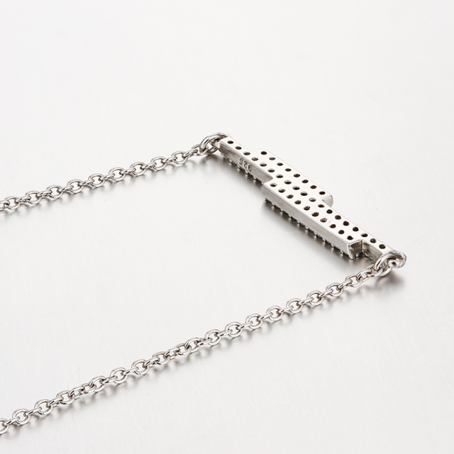 925 Sterling Silver Cubic Zirconia 3 Line Charm Necklaces