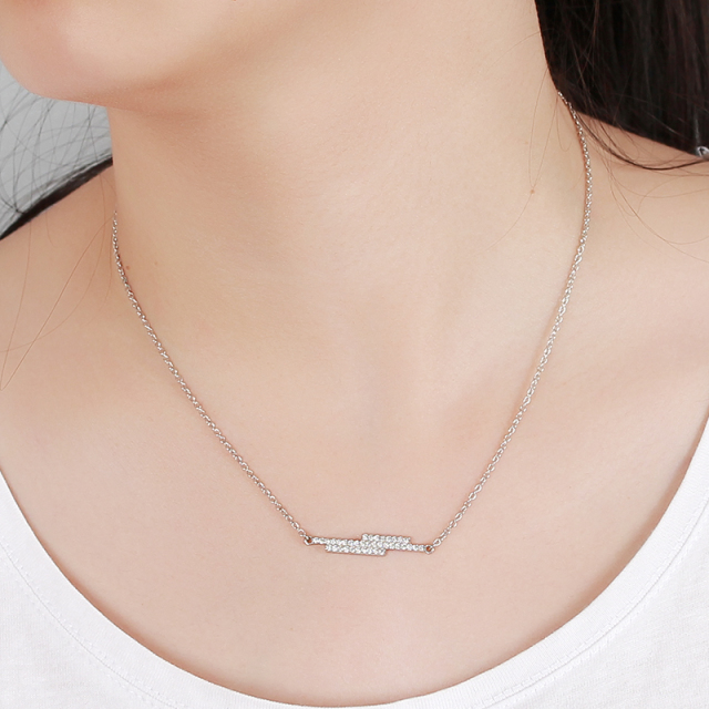 925 Sterling Silver Cubic Zirconia 3 Line Charm Necklaces