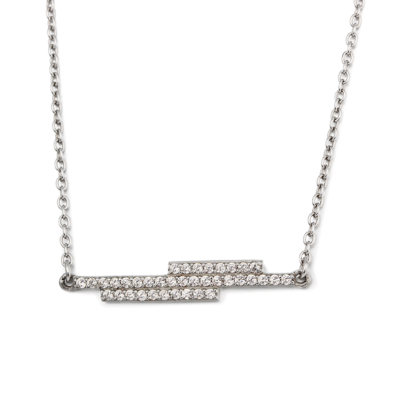 925 Sterling Silver Cubic Zirconia 3 Line Charm Necklaces
