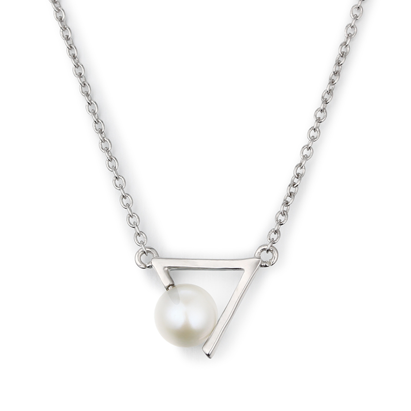 925 Sterling Silver Triangle Clip Pearl Charm Necklaces