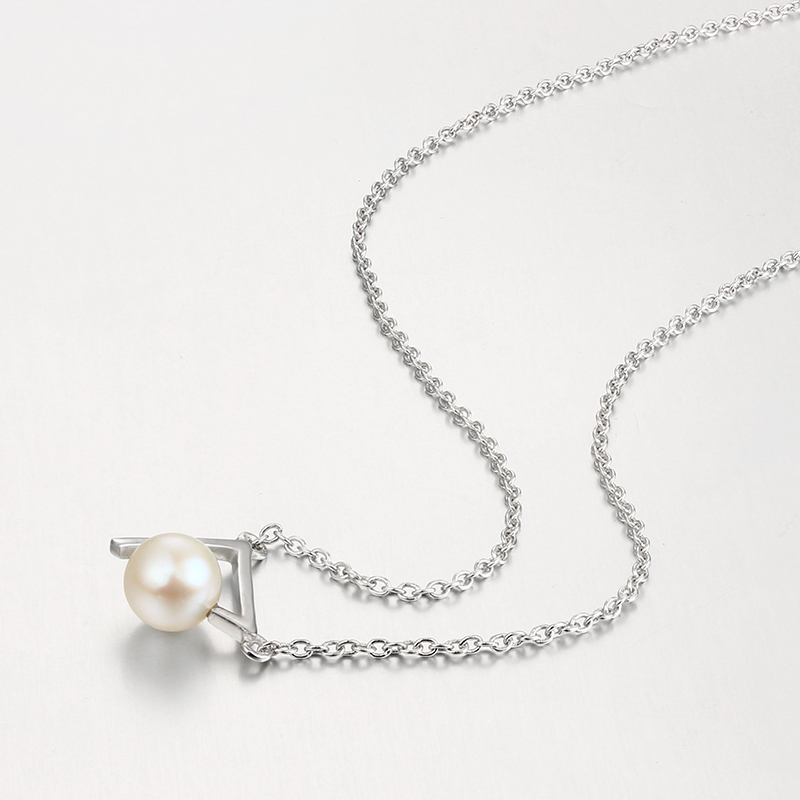 925 Sterling Silver Triangle Clip Pearl Charm Necklaces