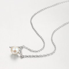 925 Sterling Silver Triangle Clip Pearl Charm Necklaces