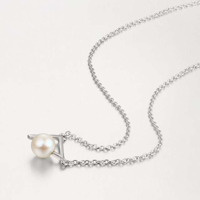 925 Sterling Silver Triangle Clip Pearl Charm Necklaces