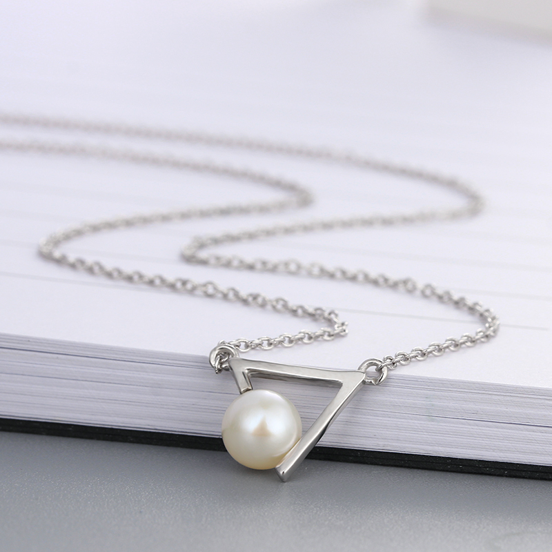 925 Sterling Silver Triangle Clip Pearl Charm Necklaces