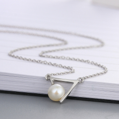 925 Sterling Silver Triangle Clip Pearl Charm Necklaces