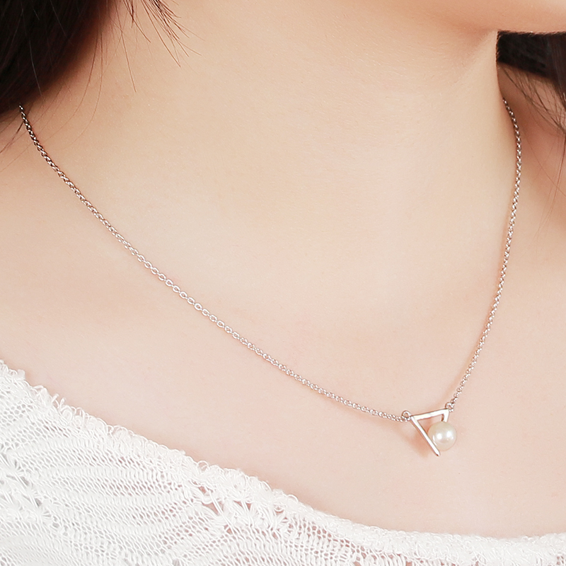 925 Sterling Silver Triangle Clip Pearl Charm Necklaces