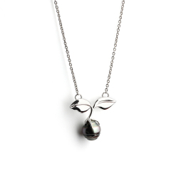 Silver Half Pearl CZ Adjustable Necklace