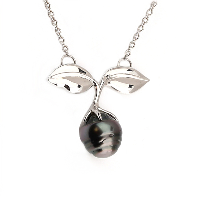 Silver Half Pearl CZ Adjustable Necklace