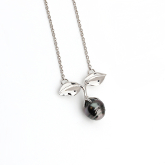 Silver Half Pearl CZ Adjustable Necklace