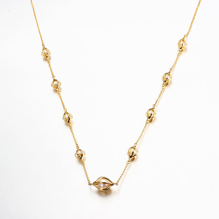 Sterling Silver Pearl Cage Buds Necklace