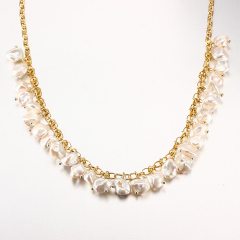 925 Sterling Silver Baroque Pearl Chain Necklace