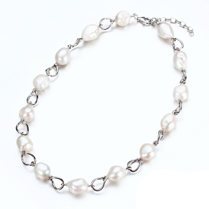 Sterling Silver Baroque Pearls Link Necklace