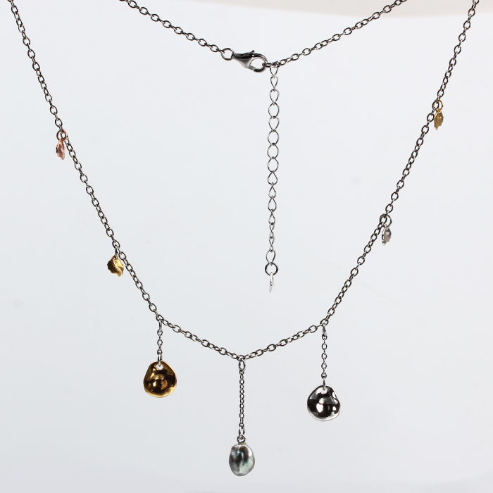 925 Sterling Silver Baroque Pearl  Leaf And Disc Necklace