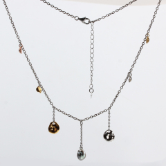 925 Sterling Silver Baroque Pearl  Leaf And Disc Necklace