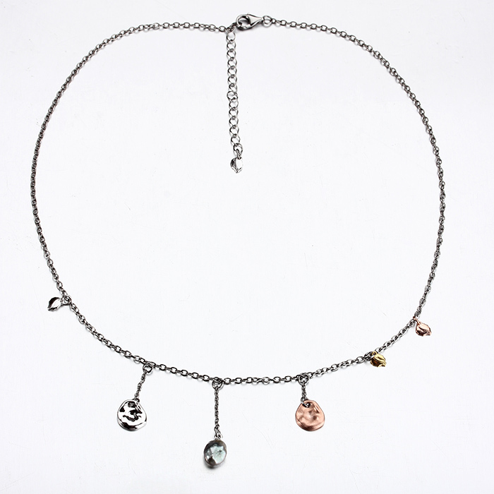 925 Sterling Silver Baroque Pearl  Leaf And Disc Necklace