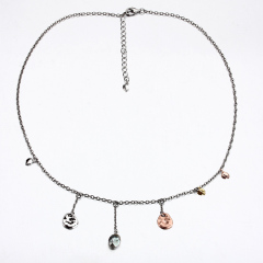 925 Sterling Silver Baroque Pearl  Leaf And Disc Necklace