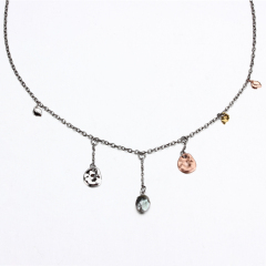 925 Sterling Silver Baroque Pearl  Leaf And Disc Necklace